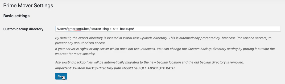 Prime Mover Pro Custom Backup Directory - Codexonics