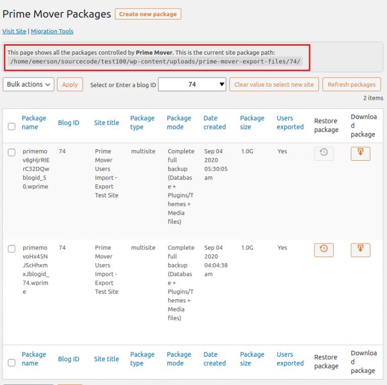 File Prime Mover How to restore large packages with Prime Mover Free version? - Codexonics