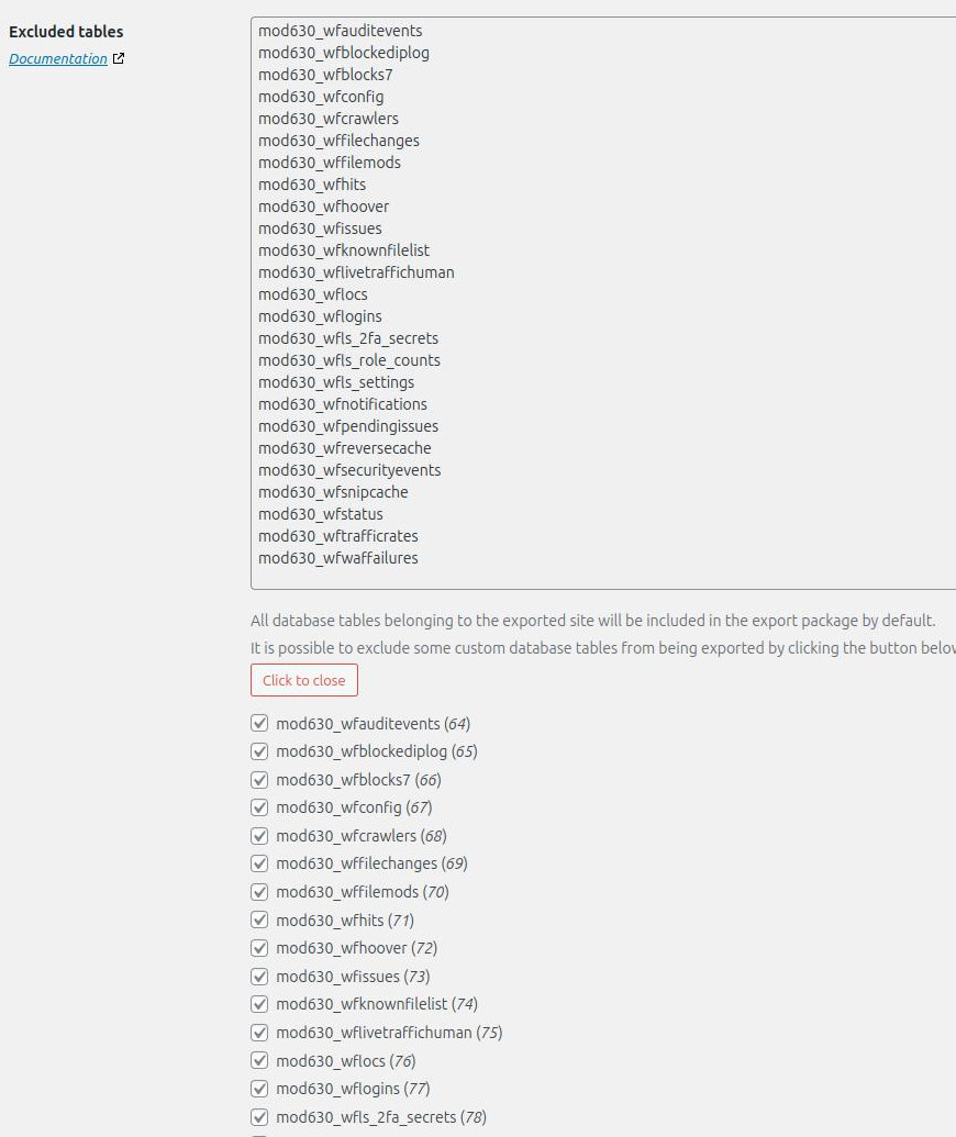 How do we exclude database tables in Prime Mover export? - Codexonics